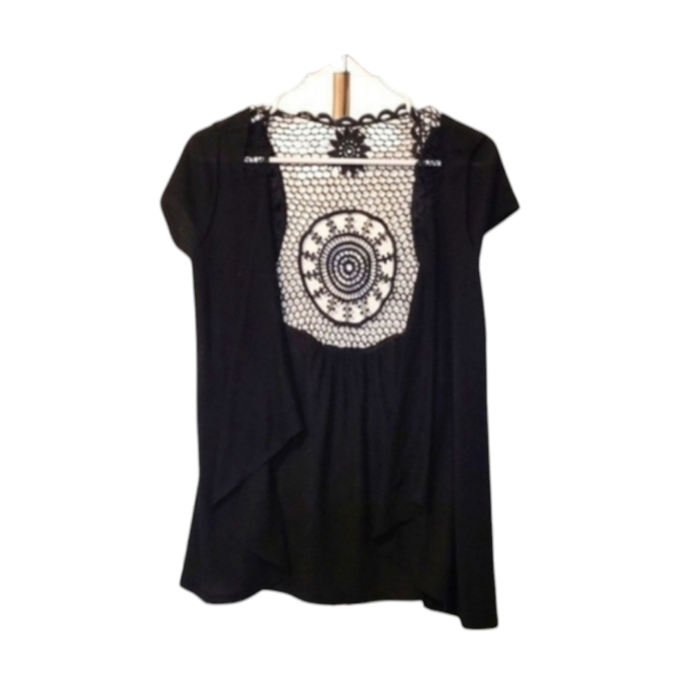 Ever Blue Lace Black Crochet Embellished Wrap Shawl Size Small